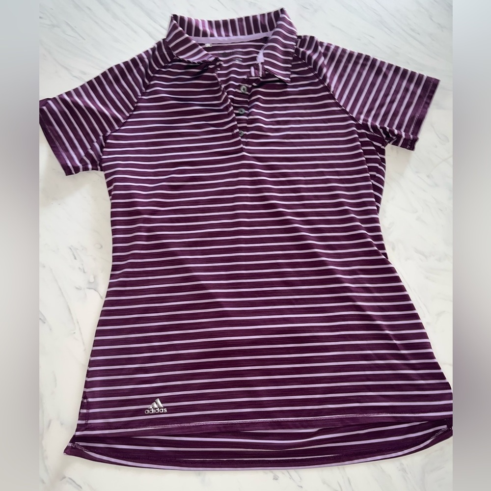 Adidas golf purple lavendar club stripe shirt collar top s button